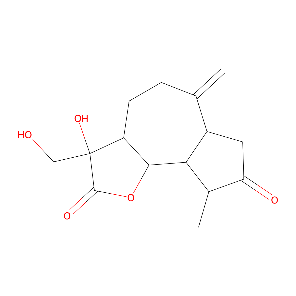 Octahydro-3-hydroxy-3-(hydroxymethyl)-9-methyl-6-methyleneazuleno(4,5-b)furan-2,8(3H,4H)-dione molecular structure, CAS 83551-03-5