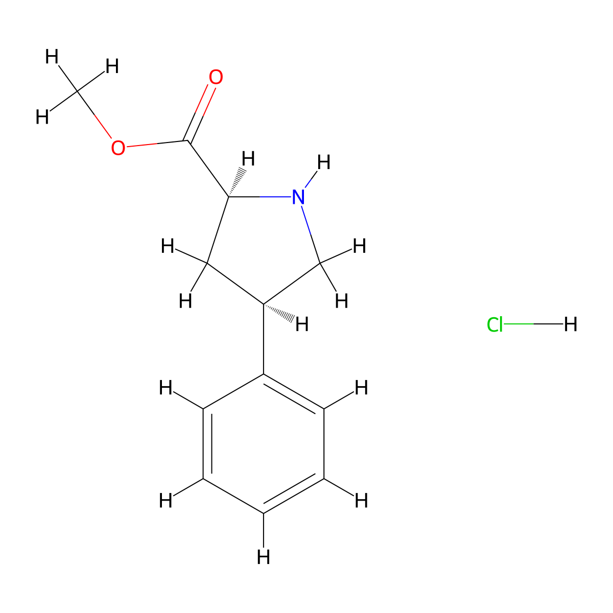 rac-methyl (2R,4S)-4-phenylpyrrolidine-2-carboxylate hydrochloride molecular structure, CAS 83552-21-0