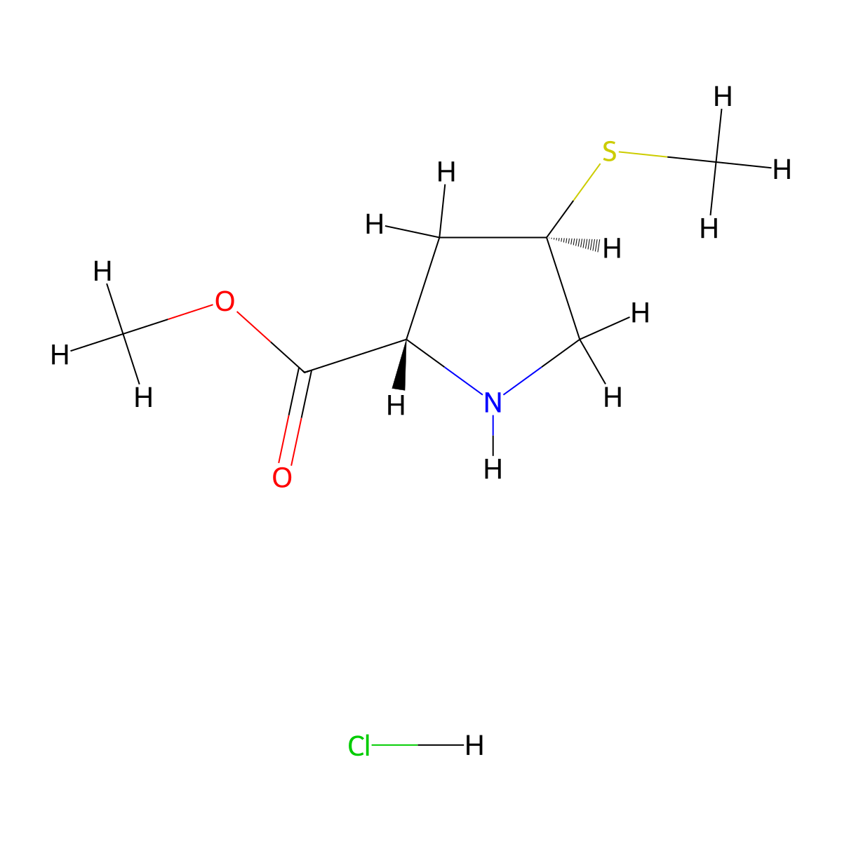 methyl (2S,4R)-4-(methylsulfanyl)pyrrolidine-2-carboxylate hydrochloride molecular structure, CAS 83552-28-7