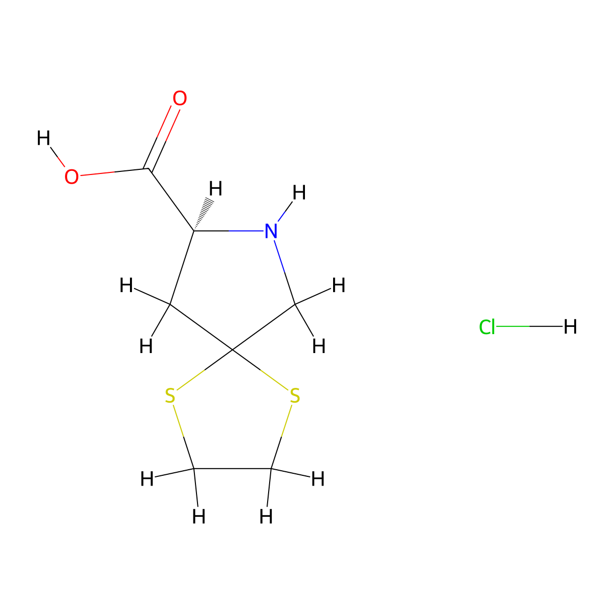 1,4-Dithia-7-azaspiro(4.4)nonane-8-carboxylic acid hydrochloride, (S)- molecular structure, CAS 83552-41-4