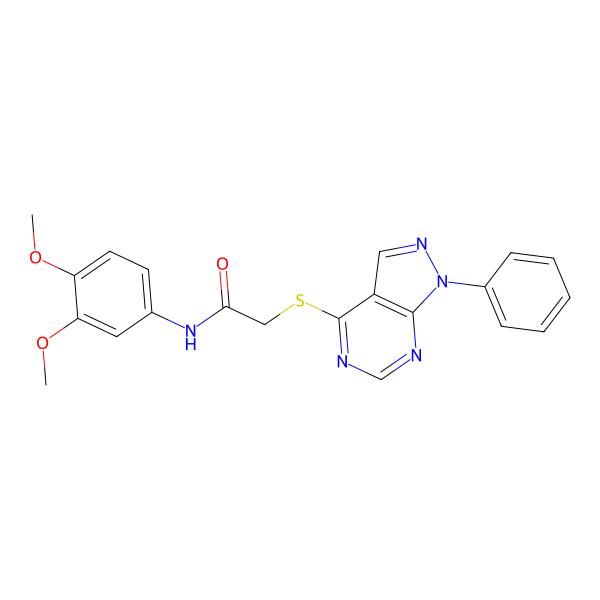 N-(3,4-dimethoxyphenyl)-2-(1-phenylpyrazolo[3,4-d]pyrimidin-4-yl)sulfanylacetamide molecular structure, CAS 835599-65-0