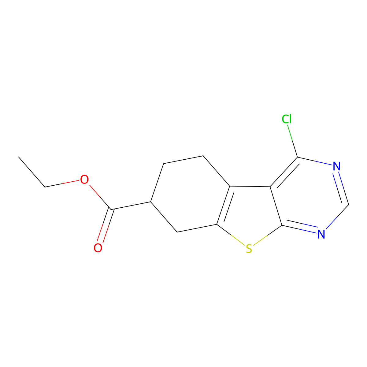 Ethyl 4-chloro-5,6,7,8-tetrahydrobenzo[4,5]thieno[2,3-d]pyrimidine-7-carboxylate molecular structure, CAS 835632-31-0