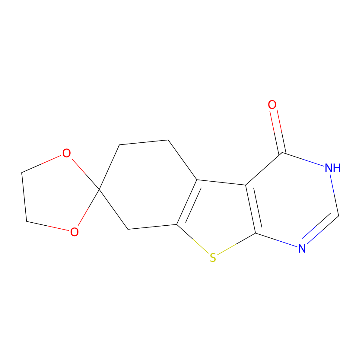Spiro[1,3-dioxolane-2,7'-3,5,6,8-tetrahydro-[1]benzothiolo[2,3-d]pyrimidine]-4'-one molecular structure, CAS 835632-37-6
