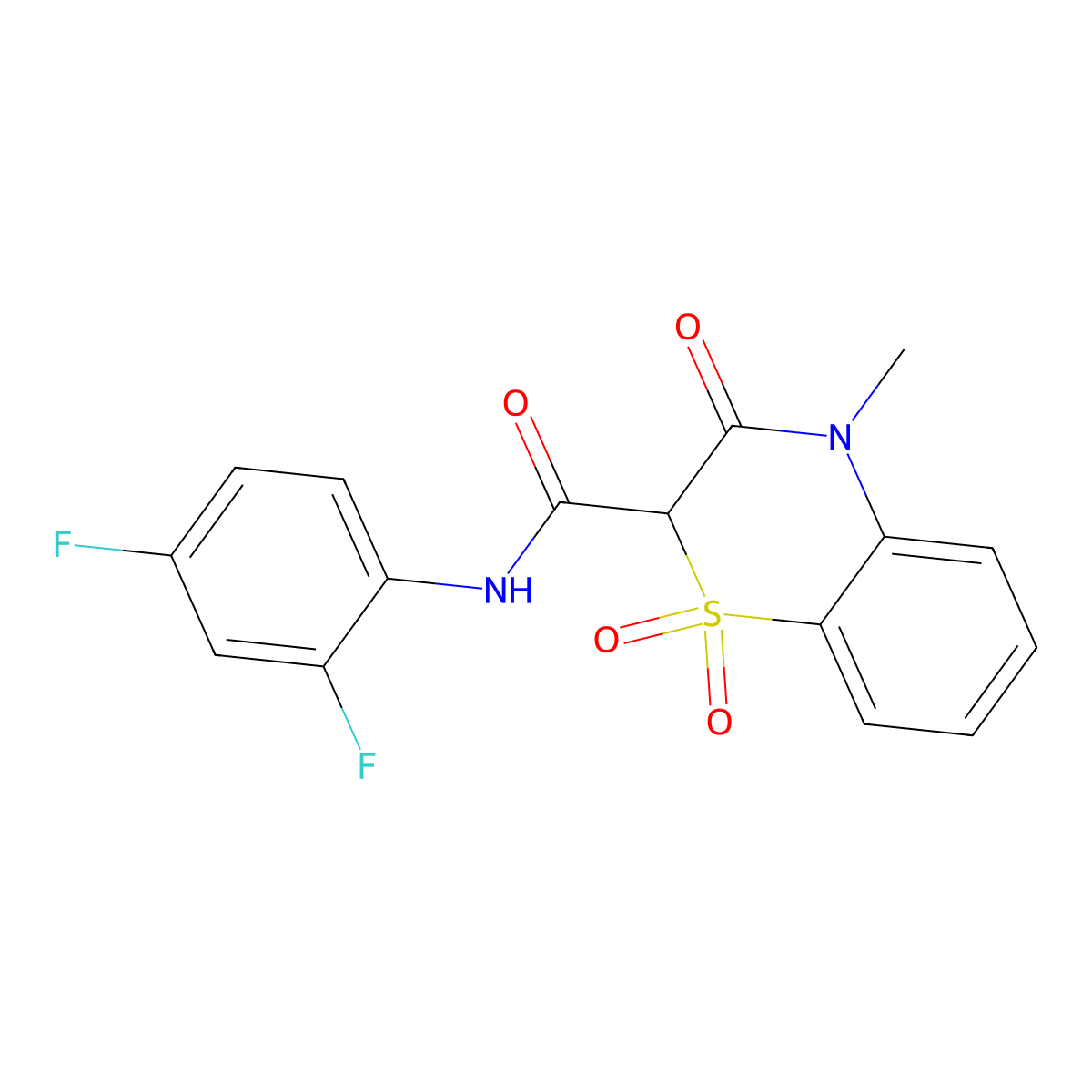 N-(2,4-Difluorophenyl)-4-methyl-3-oxo-3,4-dihydro-2H-benzo[b][1,4]thiazine-2-carboxamide 1,1-dioxide molecular structure, CAS 83580-06-7