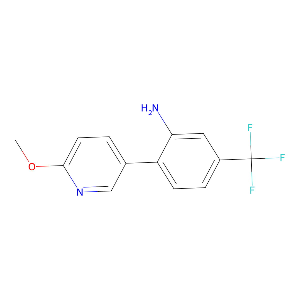 Benzenamine, 2-(6-methoxy-3-pyridinyl)-5-(trifluoromethyl)- molecular structure, CAS 835876-04-5