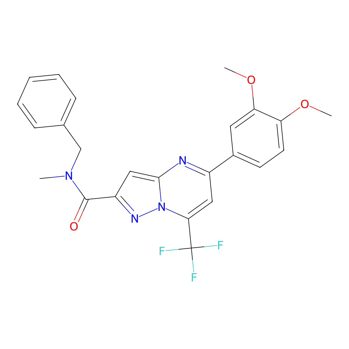 N-benzyl-5-(3,4-dimethoxyphenyl)-N-methyl-7-(trifluoromethyl)pyrazolo[1,5-a]pyrimidine-2-carboxamide molecular structure, CAS 835887-00-8
