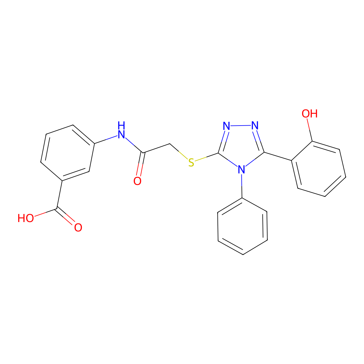 3-(2-((5-(2-hydroxyphenyl)-4-phenyl-4H-1,2,4-triazol-3-yl)thio)acetamido)benzoic acid molecular structure, CAS 835887-10-0