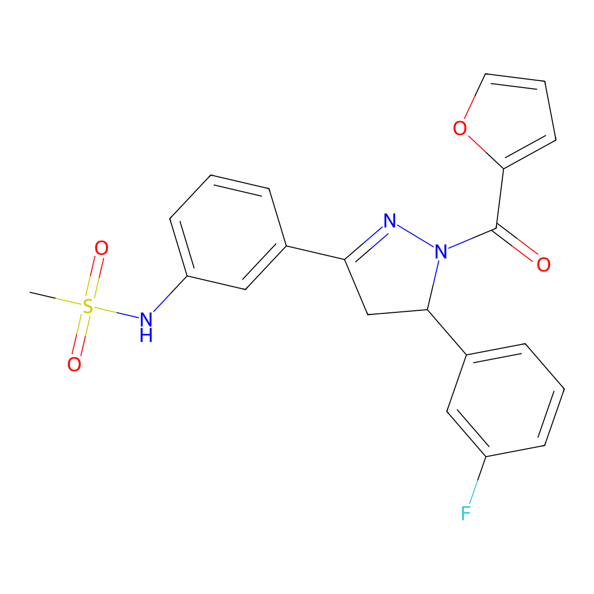 N-{3-[5-(3-fluorophenyl)-1-(furan-2-carbonyl)-4,5-dihydro-1H-pyrazol-3-yl]phenyl}methanesulfonamide molecular structure, CAS 835887-23-5
