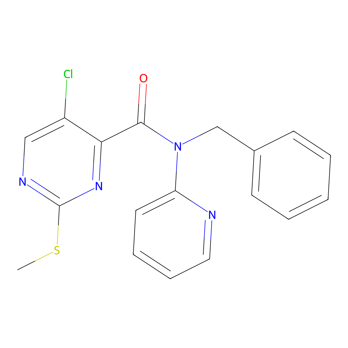 N-benzyl-5-chloro-2-(methylsulfanyl)-N-(pyridin-2-yl)pyrimidine-4-carboxamide molecular structure, CAS 835887-29-1