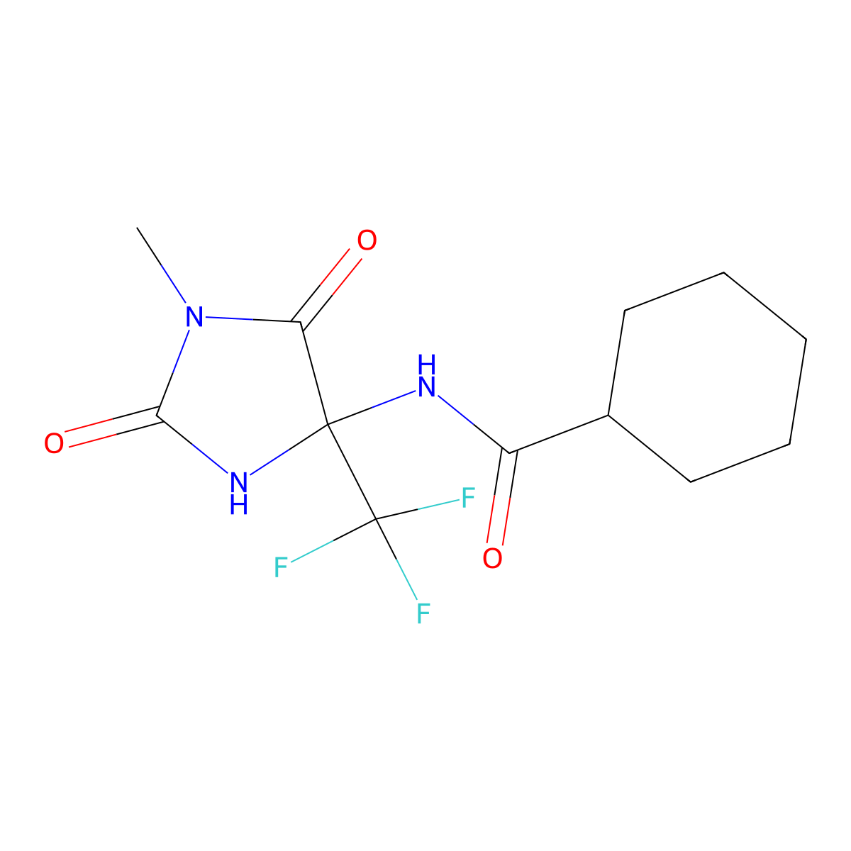 N-[1-methyl-2,5-dioxo-4-(trifluoromethyl)imidazolidin-4-yl]cyclohexanecarboxamide molecular structure, CAS 835887-47-3