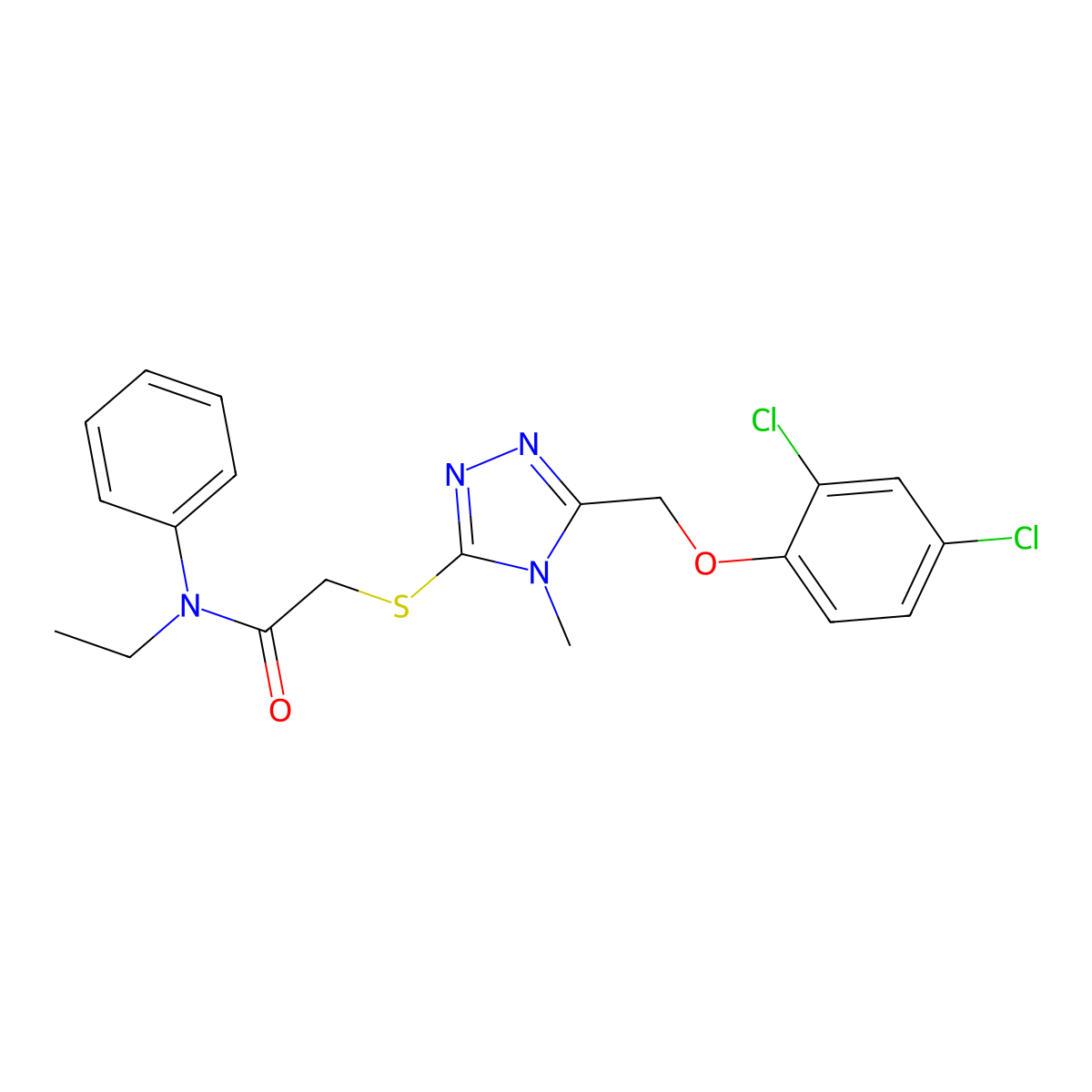 2-[[5-[(2,4-dichlorophenoxy)methyl]-4-methyl-1,2,4-triazol-3-yl]sulfanyl]-N-ethyl-N-phenylacetamide molecular structure, CAS 835887-82-6