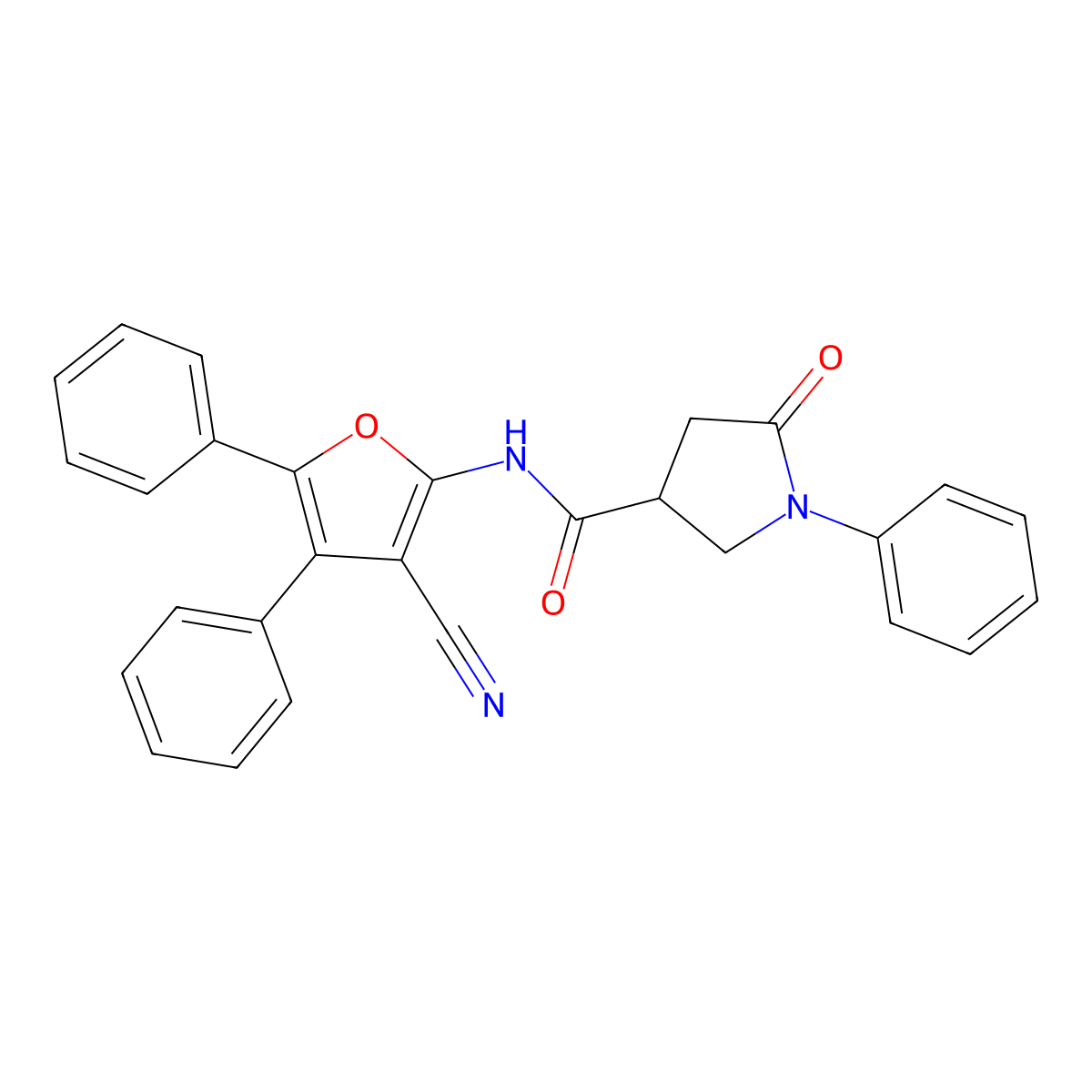 N-(3-cyano-4,5-diphenylfuran-2-yl)-5-oxo-1-phenylpyrrolidine-3-carboxamide molecular structure, CAS 835887-88-2