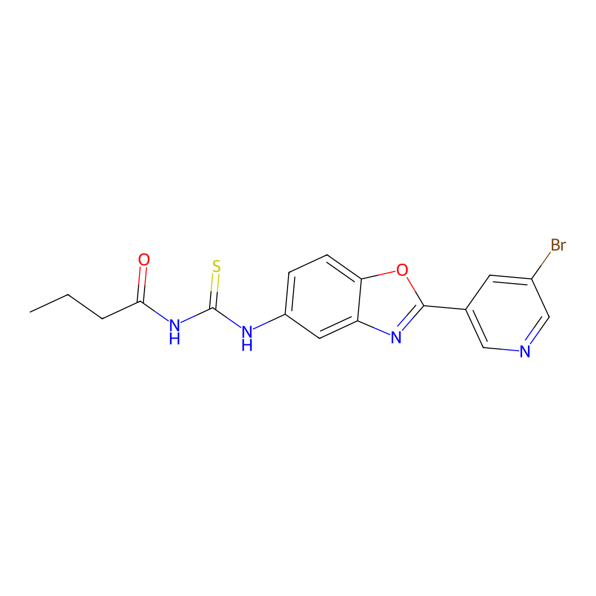 N-[[2-(5-bromopyridin-3-yl)-1,3-benzoxazol-5-yl]carbamothioyl]butanamide molecular structure, CAS 835888-50-1