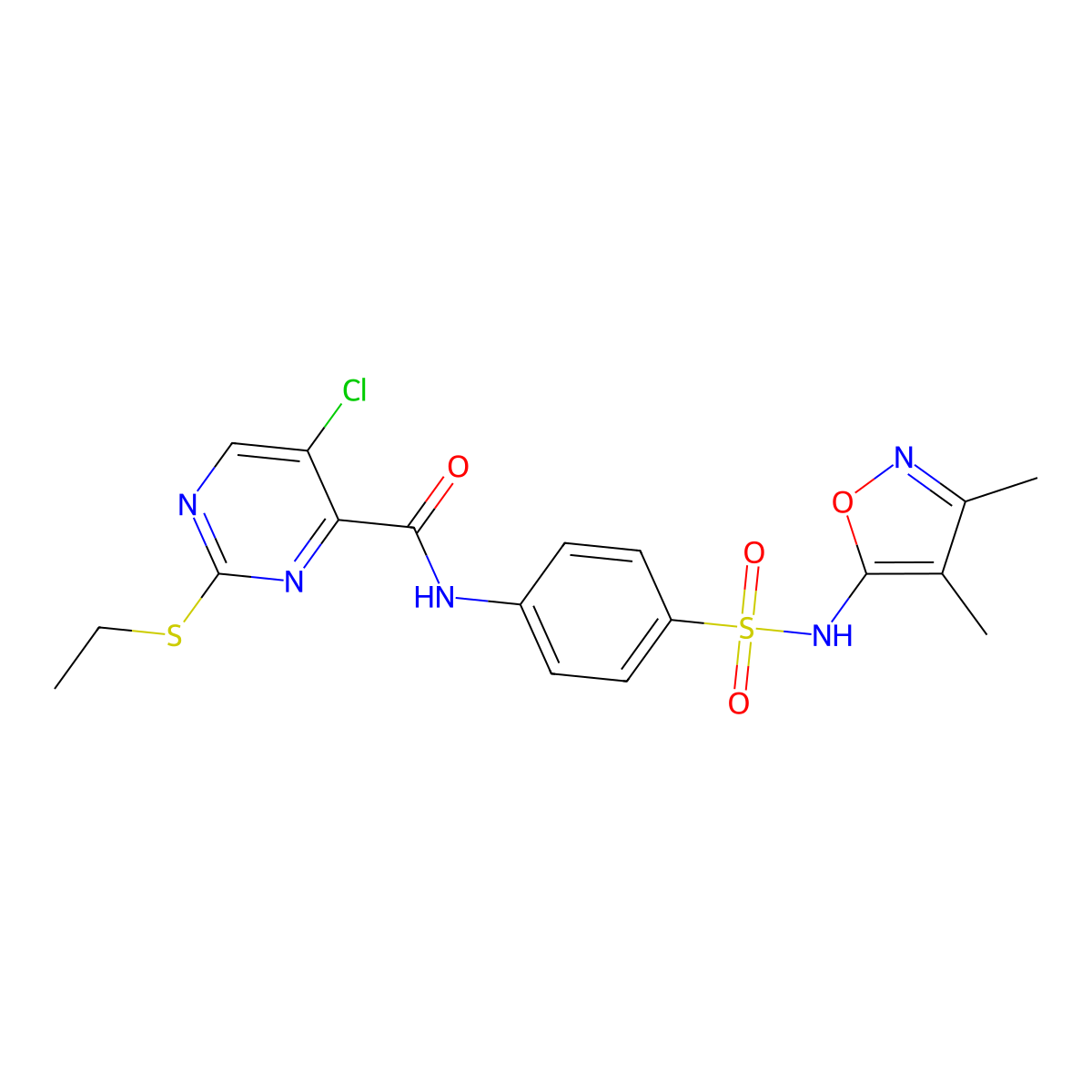 5-chloro-N-(4-{[(3,4-dimethyl-5-isoxazolyl)amino]sulfonyl}phenyl)-2-(ethylthio)-4-pyrimidinecarboxamide molecular structure, CAS 835888-95-4