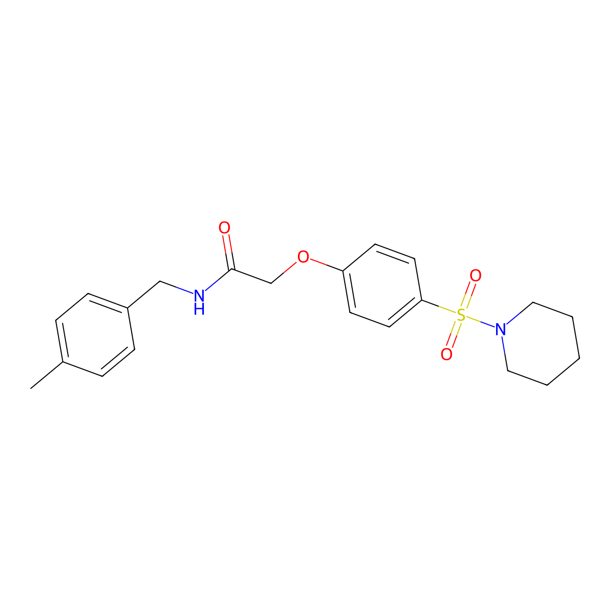 N-[(4-methylphenyl)methyl]-2-(4-piperidin-1-ylsulfonylphenoxy)acetamide molecular structure, CAS 835888-99-8