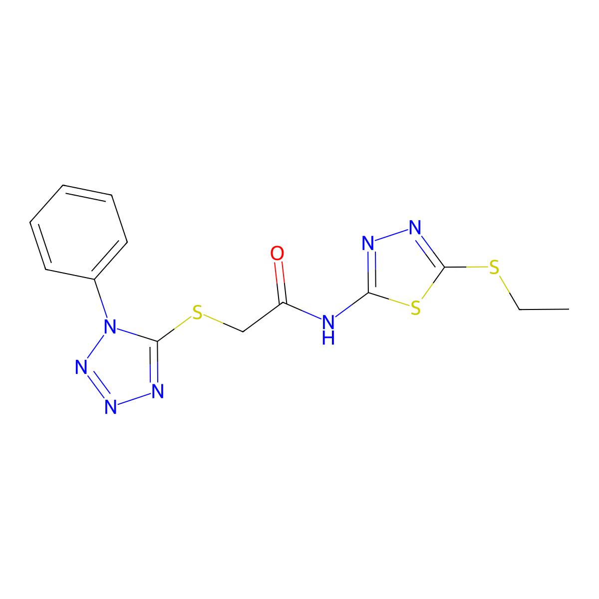 N-(5-ethylsulfanyl-1,3,4-thiadiazol-2-yl)-2-(1-phenyltetrazol-5-yl)sulfanylacetamide molecular structure, CAS 835890-61-4