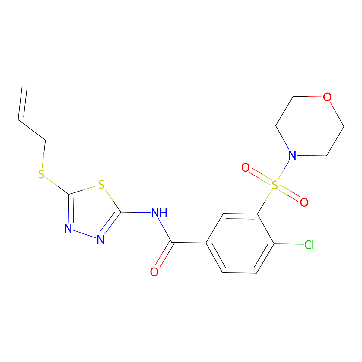 4-chloro-3-morpholin-4-ylsulfonyl-N-(5-prop-2-enylsulfanyl-1,3,4-thiadiazol-2-yl)benzamide molecular structure, CAS 835890-63-6