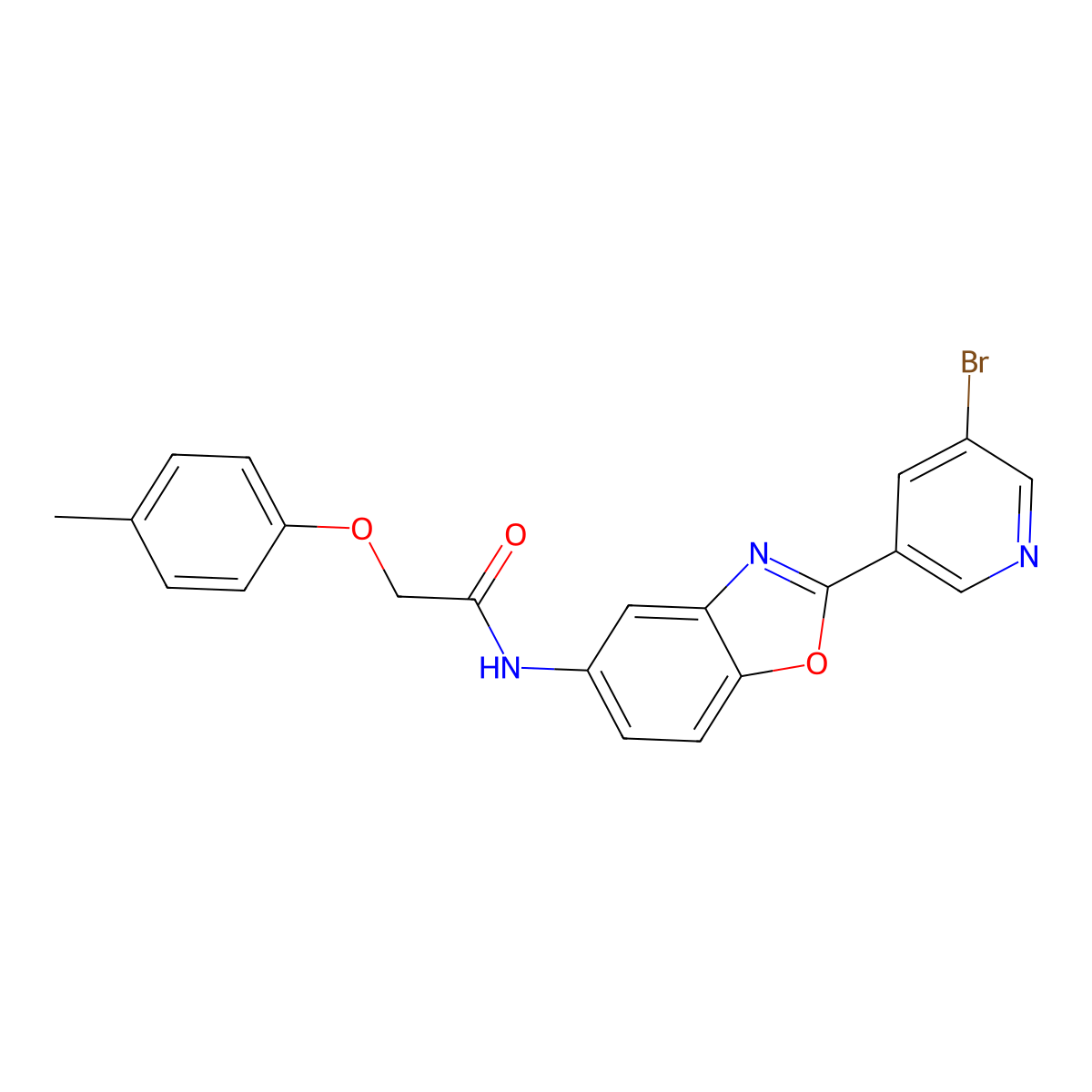 N-[2-(5-bromopyridin-3-yl)-1,3-benzoxazol-5-yl]-2-(4-methylphenoxy)acetamide molecular structure, CAS 835890-81-8
