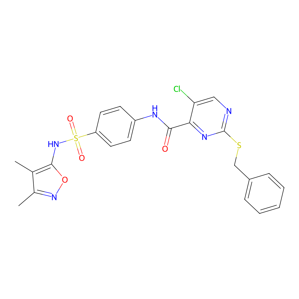 2-benzylsulfanyl-5-chloro-N-[4-[(3,4-dimethyl-1,2-oxazol-5-yl)sulfamoyl]phenyl]pyrimidine-4-carboxamide molecular structure, CAS 835890-83-0