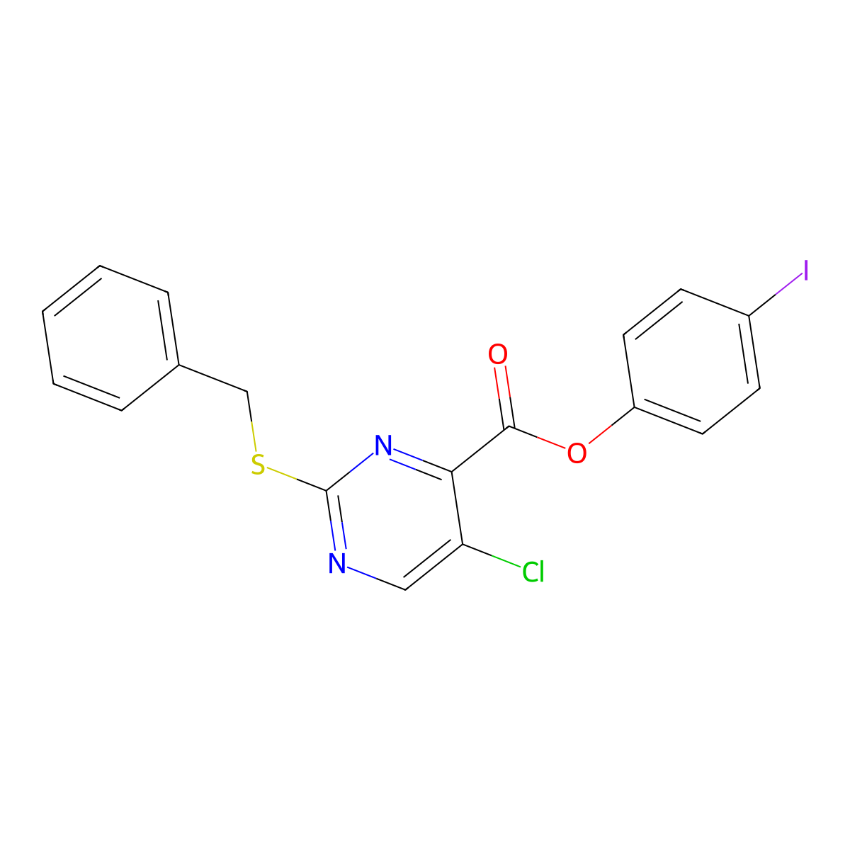 4-Iodophenyl 2-(benzylsulfanyl)-5-chloropyrimidine-4-carboxylate molecular structure, CAS 835891-40-2