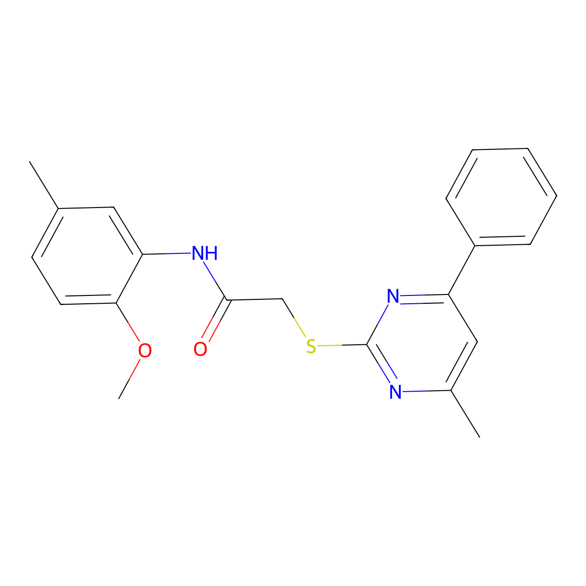 N-(2-methoxy-5-methylphenyl)-2-(4-methyl-6-phenylpyrimidin-2-yl)sulfanylacetamide molecular structure, CAS 835891-74-2