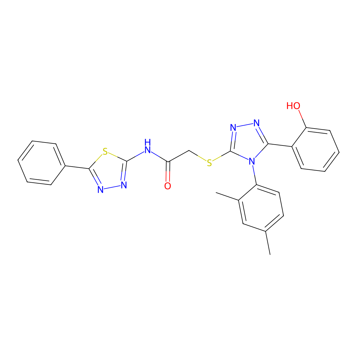 2-{[4-(2,4-dimethylphenyl)-5-(2-hydroxyphenyl)-4H-1,2,4-triazol-3-yl]sulfanyl}-N-(5-phenyl-1,3,4-thiadiazol-2-yl)acetamide molecular structure, CAS 835891-94-6