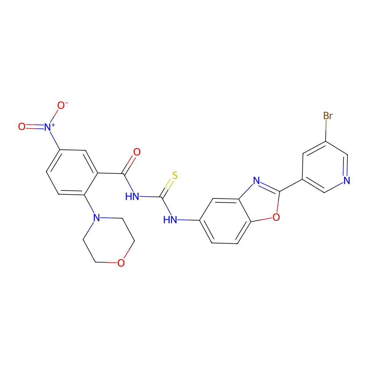 N-[[2-(5-bromopyridin-3-yl)-1,3-benzoxazol-5-yl]carbamothioyl]-2-morpholin-4-yl-5-nitrobenzamide molecular structure, CAS 835892-06-3