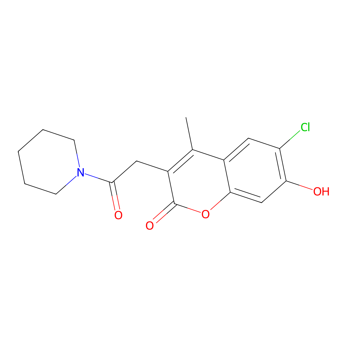 6-Chloro-7-hydroxy-4-methyl-3-(2-oxo-2-piperidin-1-ylethyl)chromen-2-one molecular structure, CAS 835892-09-6