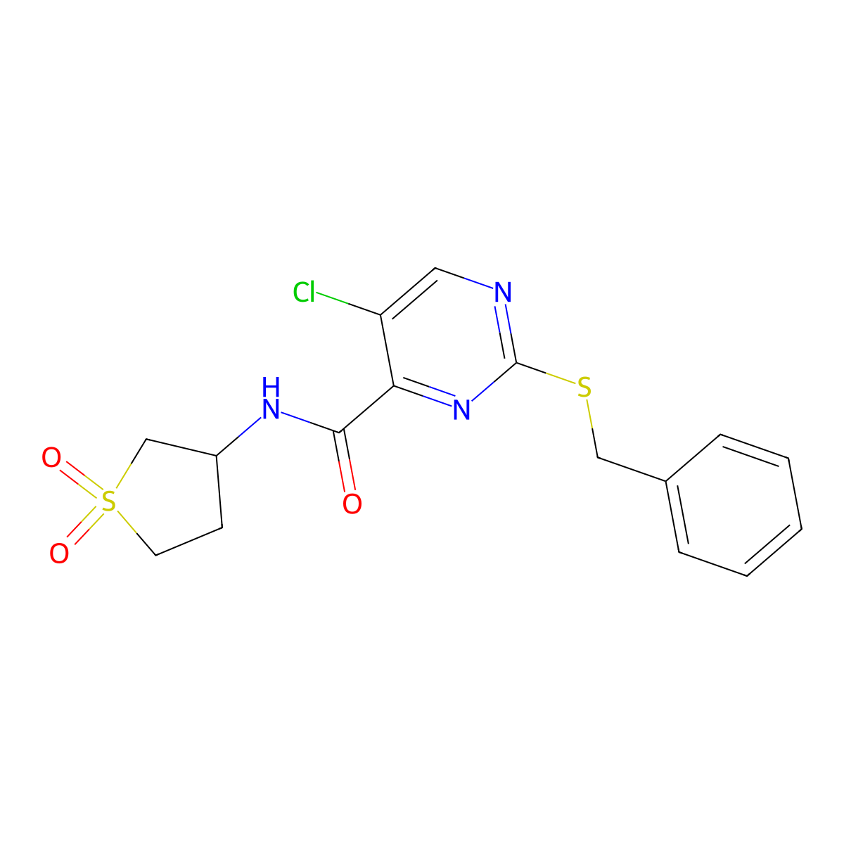 2-(benzylsulfanyl)-5-chloro-N-(1,1-dioxidotetrahydrothiophen-3-yl)pyrimidine-4-carboxamide molecular structure, CAS 835892-20-1