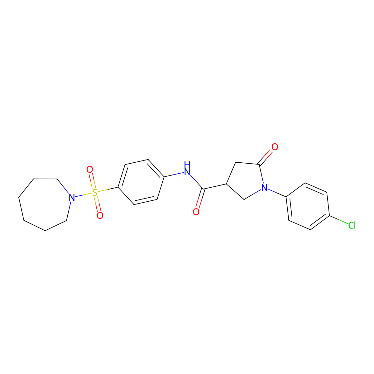 N-[4-(azepan-1-ylsulfonyl)phenyl]-1-(4-chlorophenyl)-5-oxopyrrolidine-3-carboxamide molecular structure, CAS 835892-50-7
