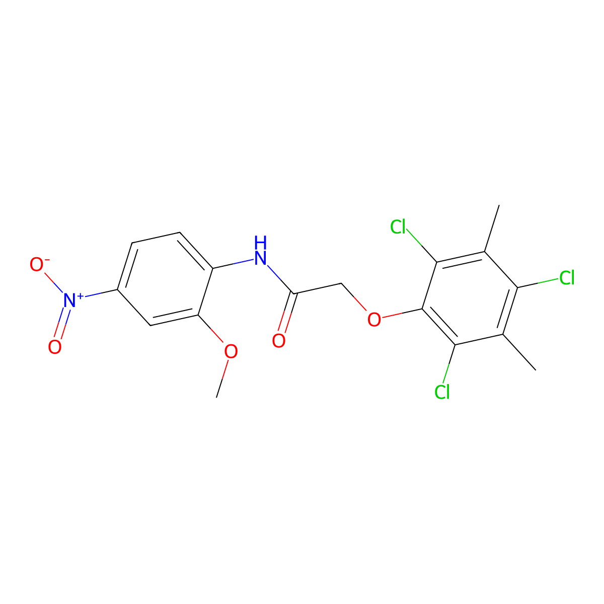 N-(2-methoxy-4-nitrophenyl)-2-(2,4,6-trichloro-3,5-dimethylphenoxy)acetamide molecular structure, CAS 835892-77-8