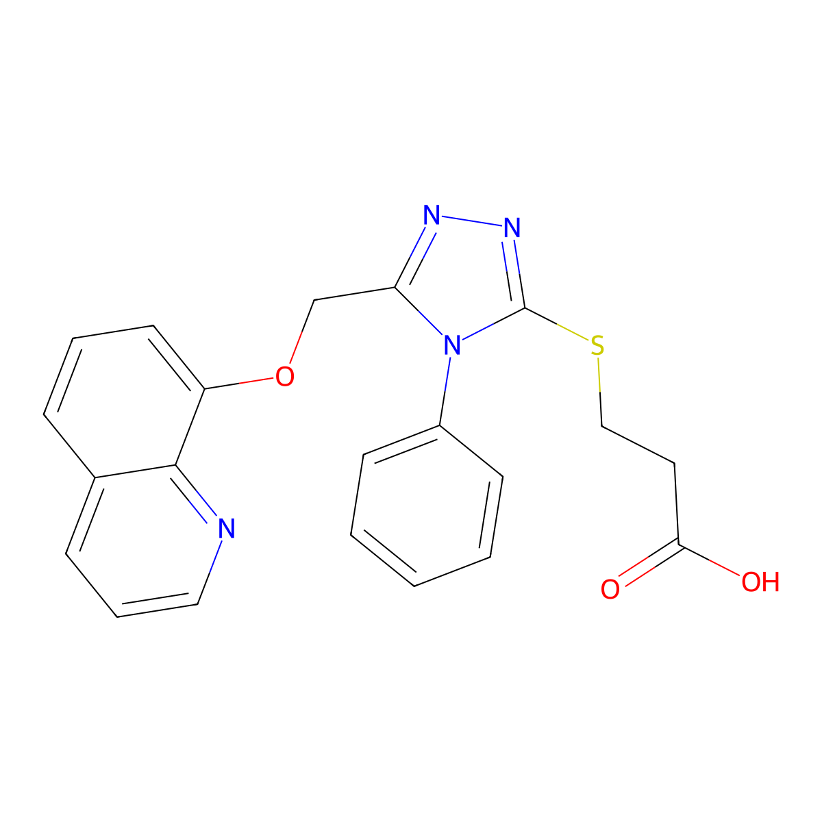 3-[[4-phenyl-5-(quinolin-8-yloxymethyl)-1,2,4-triazol-3-yl]sulfanyl]propanoic Acid molecular structure, CAS 835892-88-1