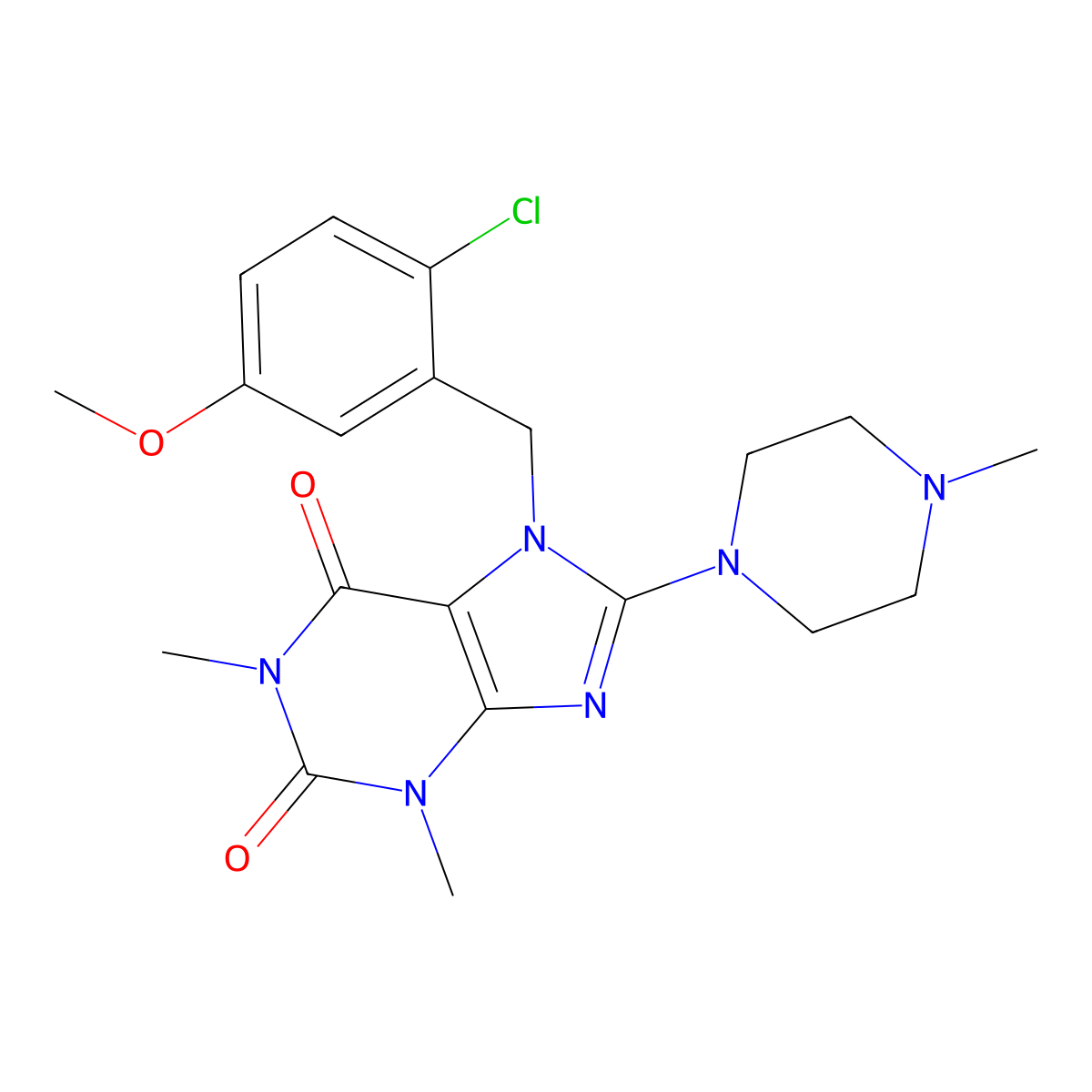 7-[(2-Chloro-5-methoxyphenyl)methyl]-1,3-dimethyl-8-(4-methylpiperazin-1-yl)purine-2,6-dione molecular structure, CAS 835892-98-3