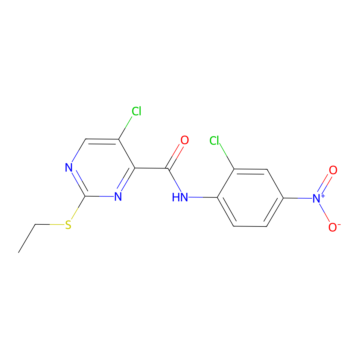 5-chloro-N-(2-chloro-4-nitrophenyl)-2-ethylsulfanylpyrimidine-4-carboxamide molecular structure, CAS 835892-99-4