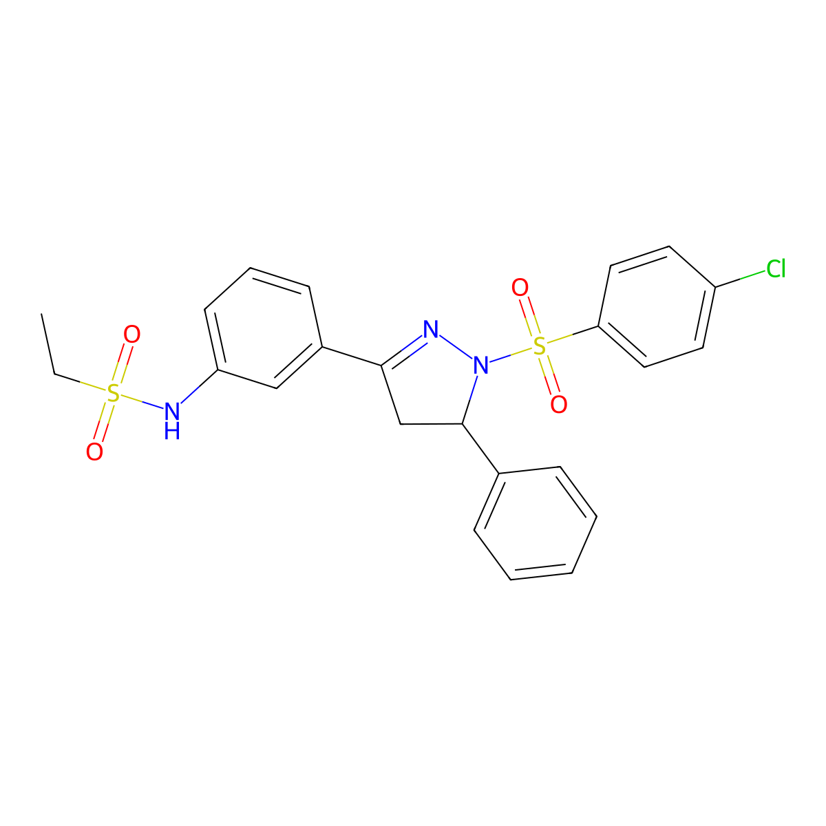N-(3-(1-((4-chlorophenyl)sulfonyl)-5-phenyl-4,5-dihydro-1H-pyrazol-3-yl)phenyl)ethanesulfonamide molecular structure, CAS 835893-24-8