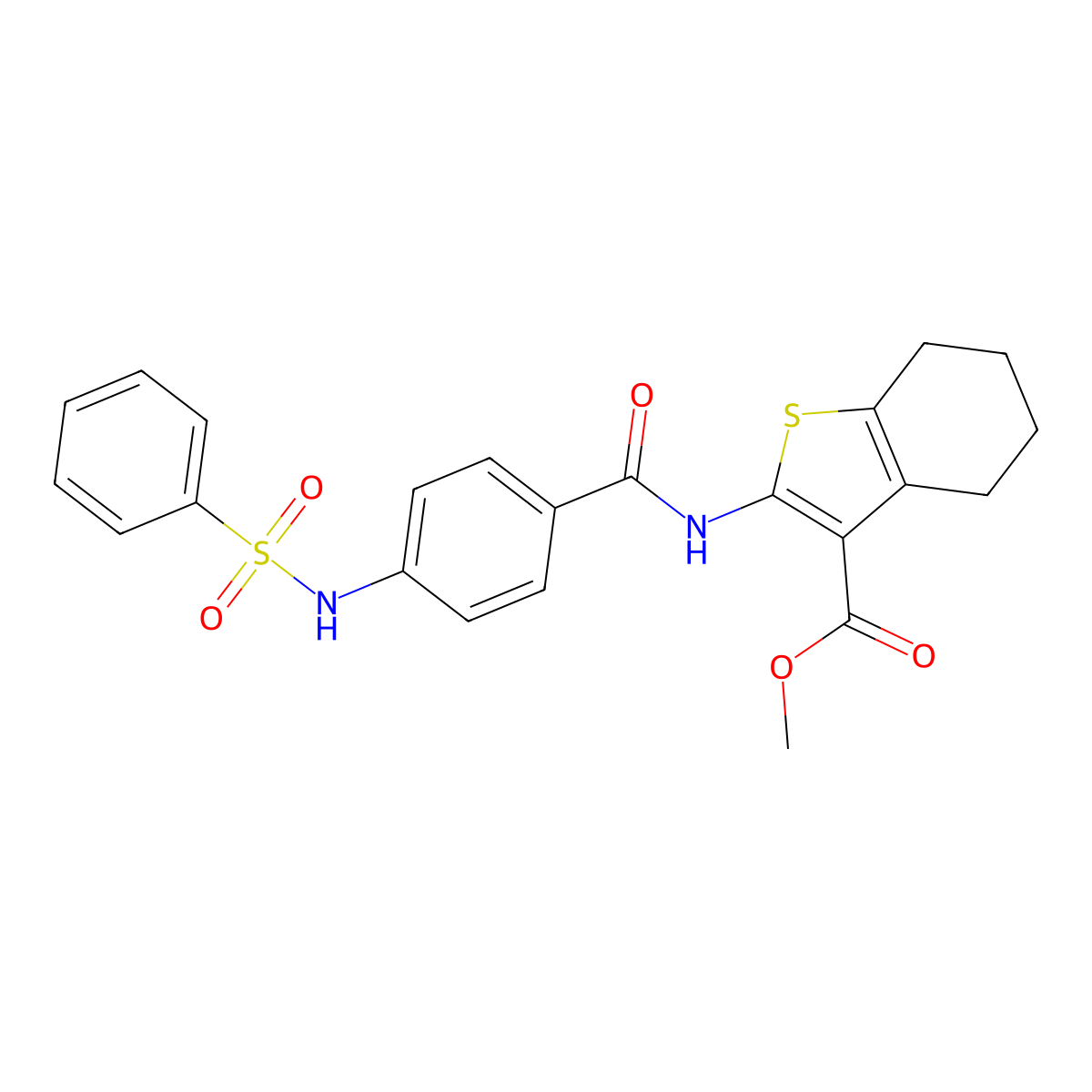 Methyl 2-[({4-[(phenylsulfonyl)amino]phenyl}carbonyl)amino]-4,5,6,7-tetrahydro-1-benzothiophene-3-carboxylate molecular structure, CAS 835893-26-0
