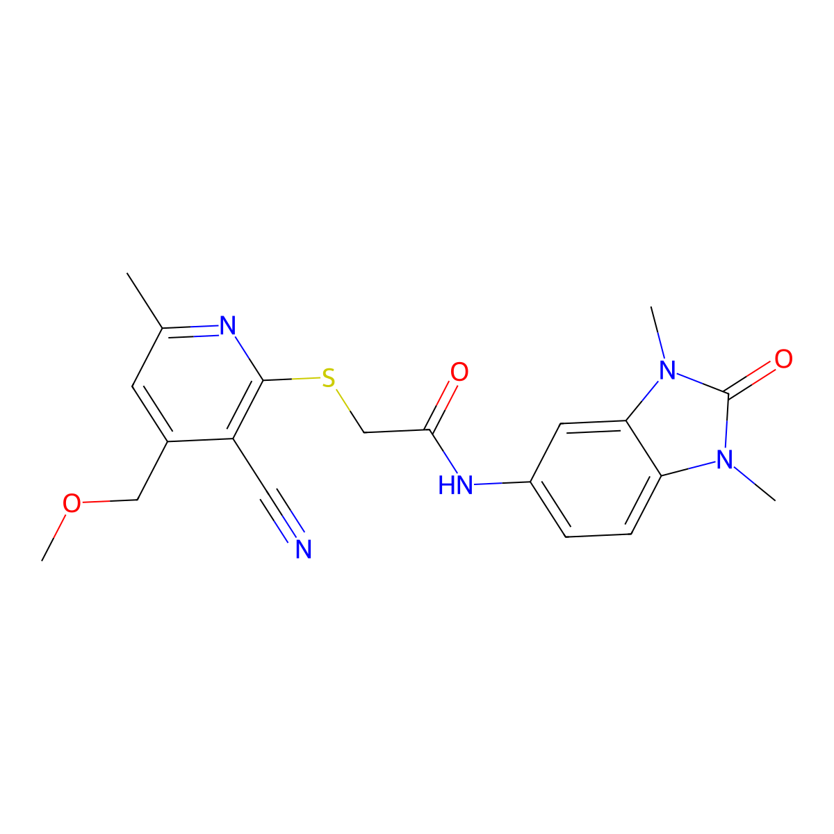 2-[3-cyano-4-(methoxymethyl)-6-methylpyridin-2-yl]sulfanyl-N-(1,3-dimethyl-2-oxobenzimidazol-5-yl)acetamide molecular structure, CAS 835894-11-6