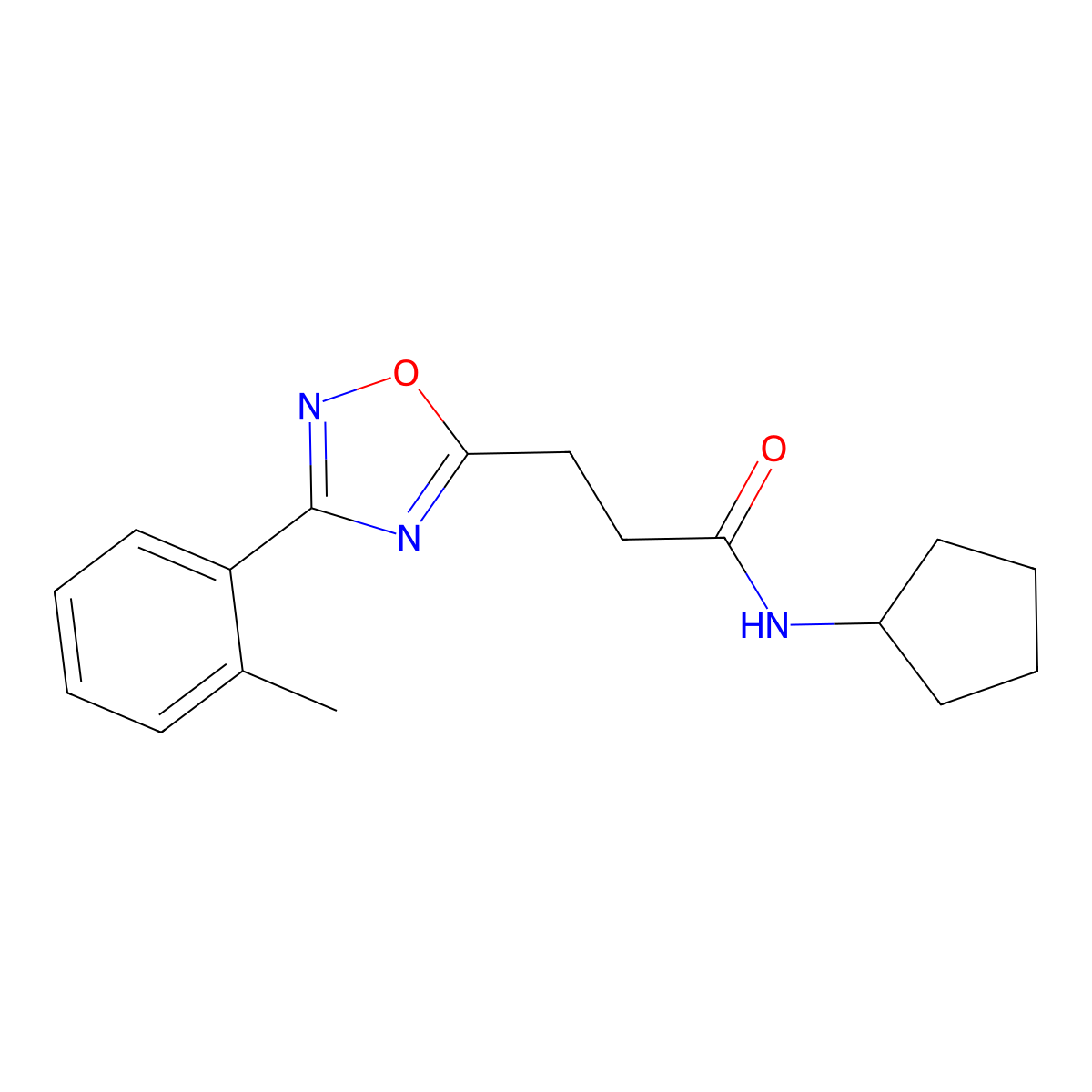 N-cyclopentyl-3-[3-(2-methylphenyl)-1,2,4-oxadiazol-5-yl]propanamide molecular structure, CAS 835894-17-2