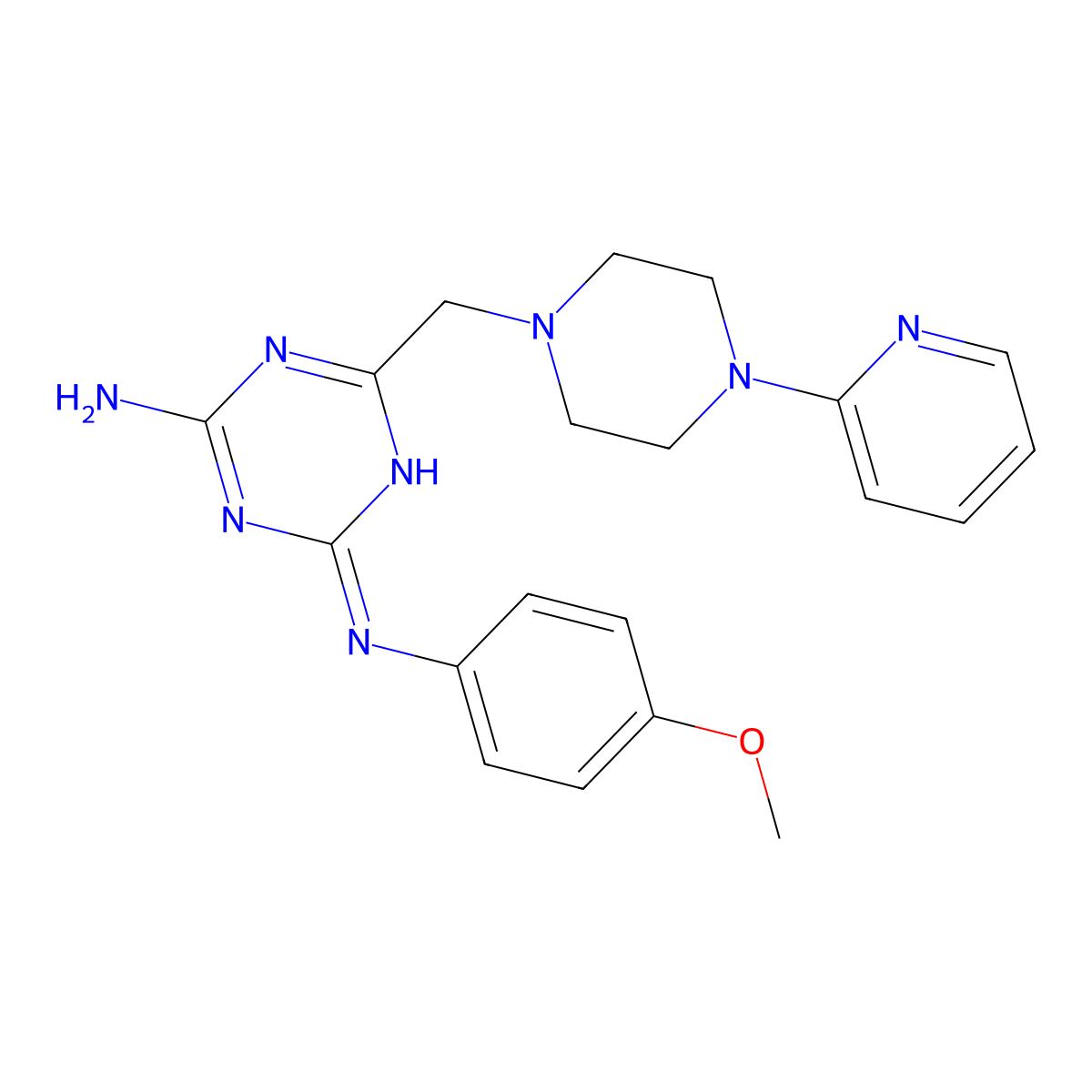 N-(4-methoxyphenyl)-6-{[4-(2-pyridinyl)-1-piperazinyl]methyl}-1,3,5-triazine-2,4-diamine molecular structure, CAS 835894-42-3