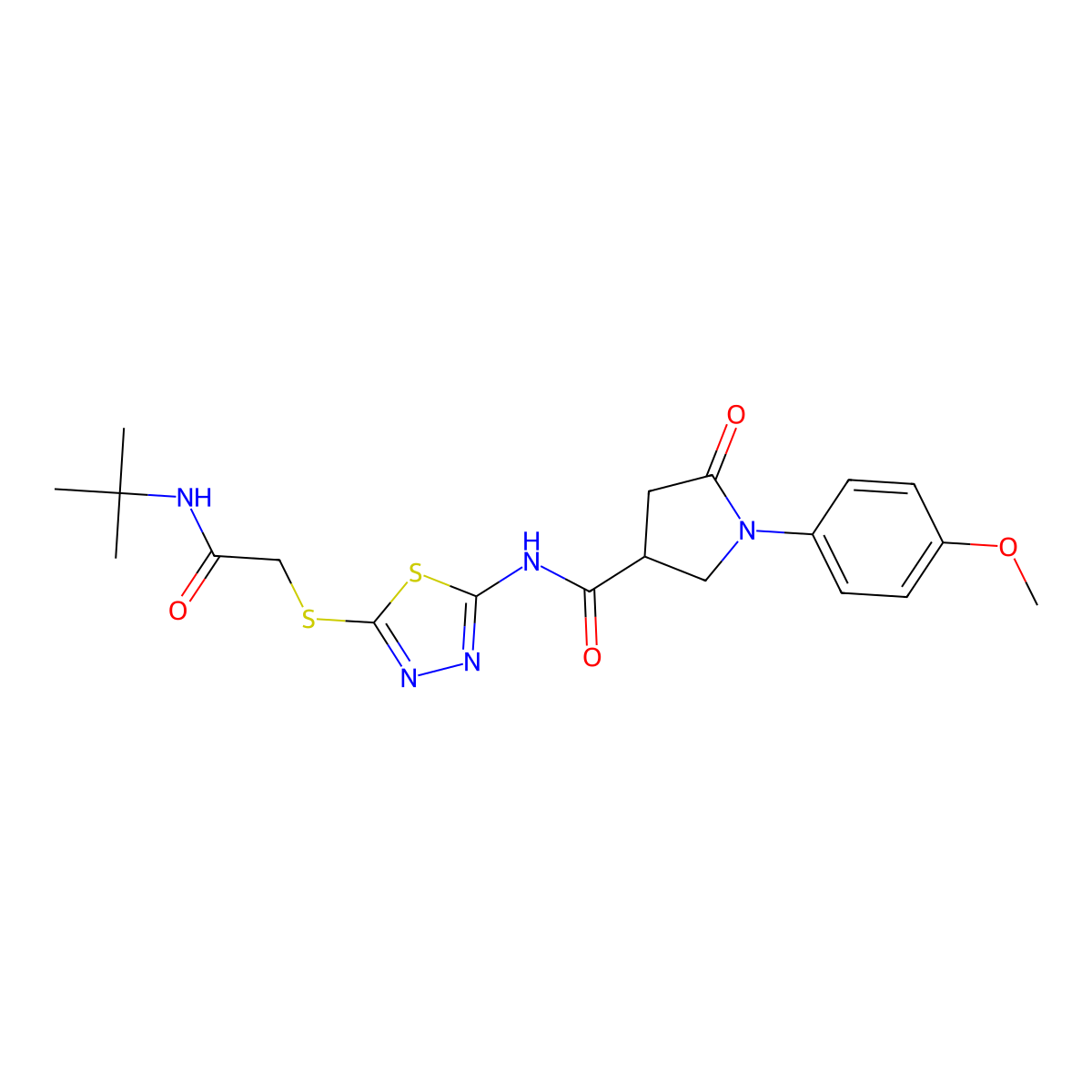 N-(5-{[2-(tert-butylamino)-2-oxoethyl]sulfanyl}-1,3,4-thiadiazol-2-yl)-1-(4-methoxyphenyl)-5-oxopyrrolidine-3-carboxamide molecular structure, CAS 835894-85-4