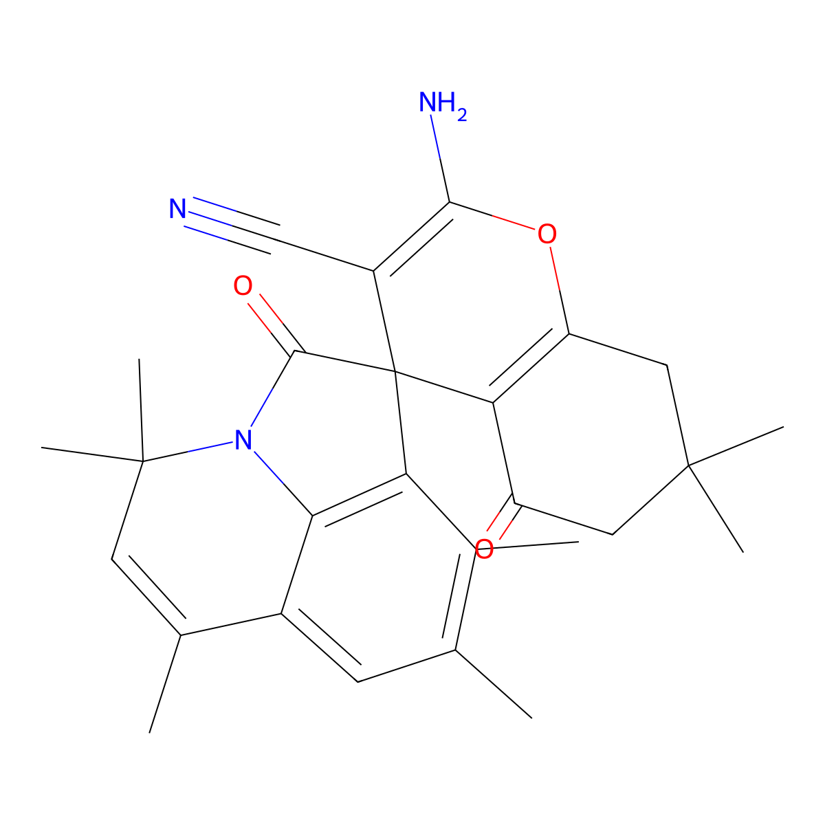 2-amino-4',4',6',7,7,8',9'-heptamethyl-2',5-dioxo-5,6,7,8-tetrahydro-4'H-spiro[chromene-4,1'-pyrrolo[3,2,1-ij]quinoline]-3-carbonitrile molecular structure, CAS 835895-34-6