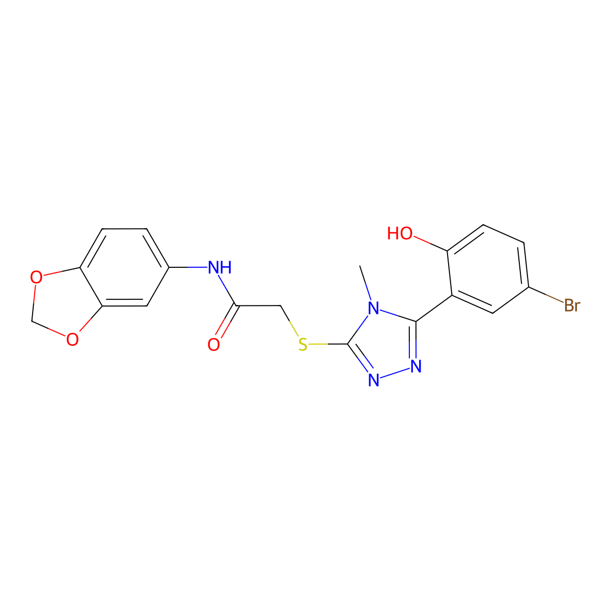 N-(1,3-benzodioxol-5-yl)-2-{[5-(5-bromo-2-hydroxyphenyl)-4-methyl-4H-1,2,4-triazol-3-yl]sulfanyl}acetamide molecular structure, CAS 835895-39-1