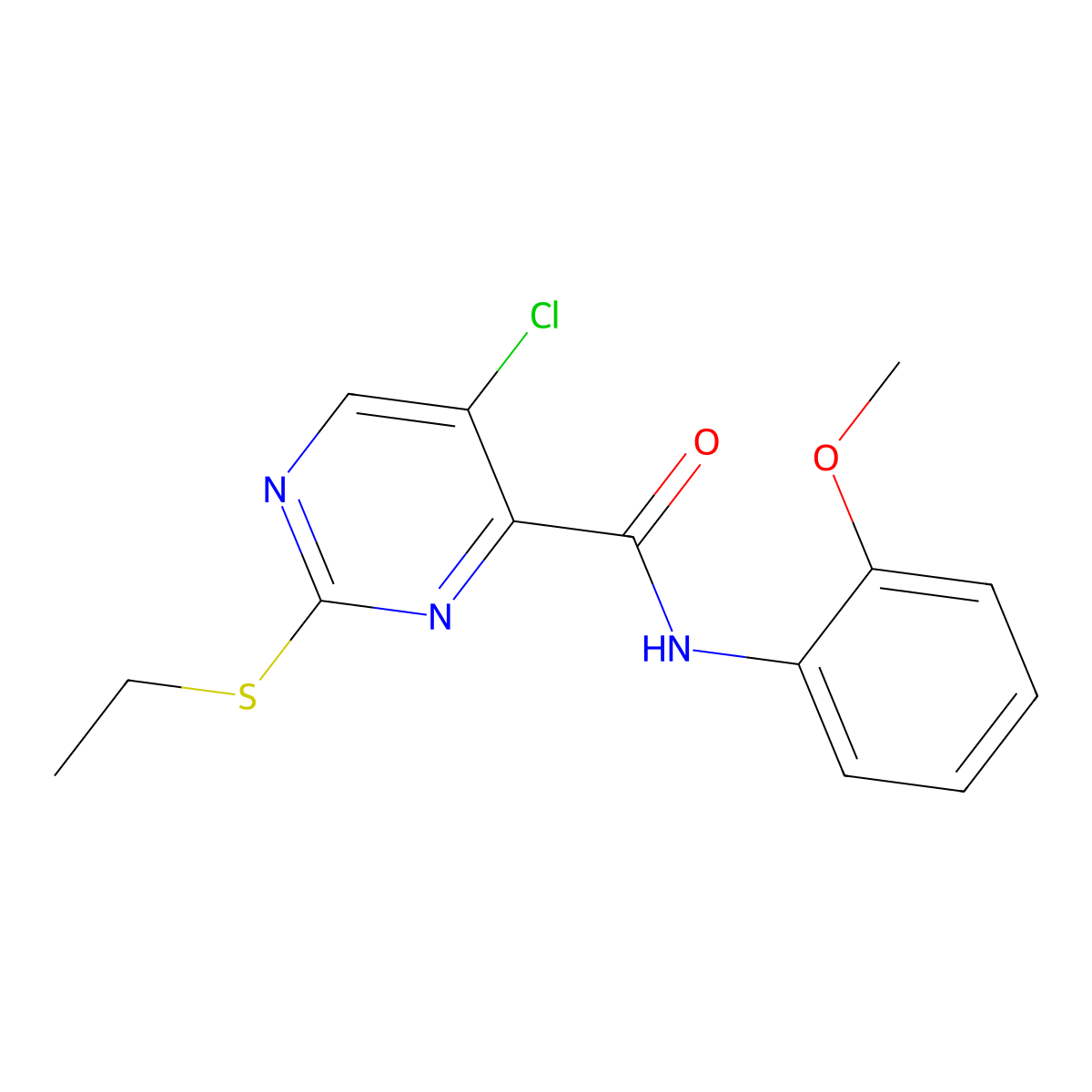 5-chloro-2-(ethylsulfanyl)-N-(2-methoxyphenyl)pyrimidine-4-carboxamide molecular structure, CAS 835895-77-7