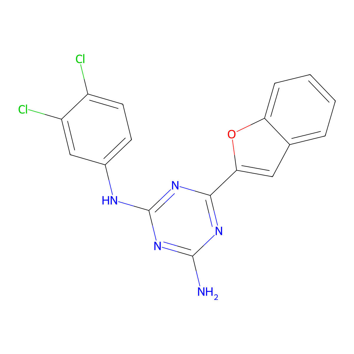 (6E)-4-(1-benzofuran-2-yl)-6-[(3,4-dichlorophenyl)imino]-1,6-dihydro-1,3,5-triazin-2-amine molecular structure, CAS 835896-17-8
