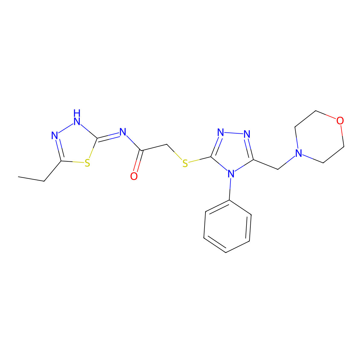 N-(5-ethyl-1,3,4-thiadiazol-2-yl)-2-[[5-(morpholin-4-ylmethyl)-4-phenyl-1,2,4-triazol-3-yl]sulfanyl]acetamide molecular structure, CAS 835896-22-5