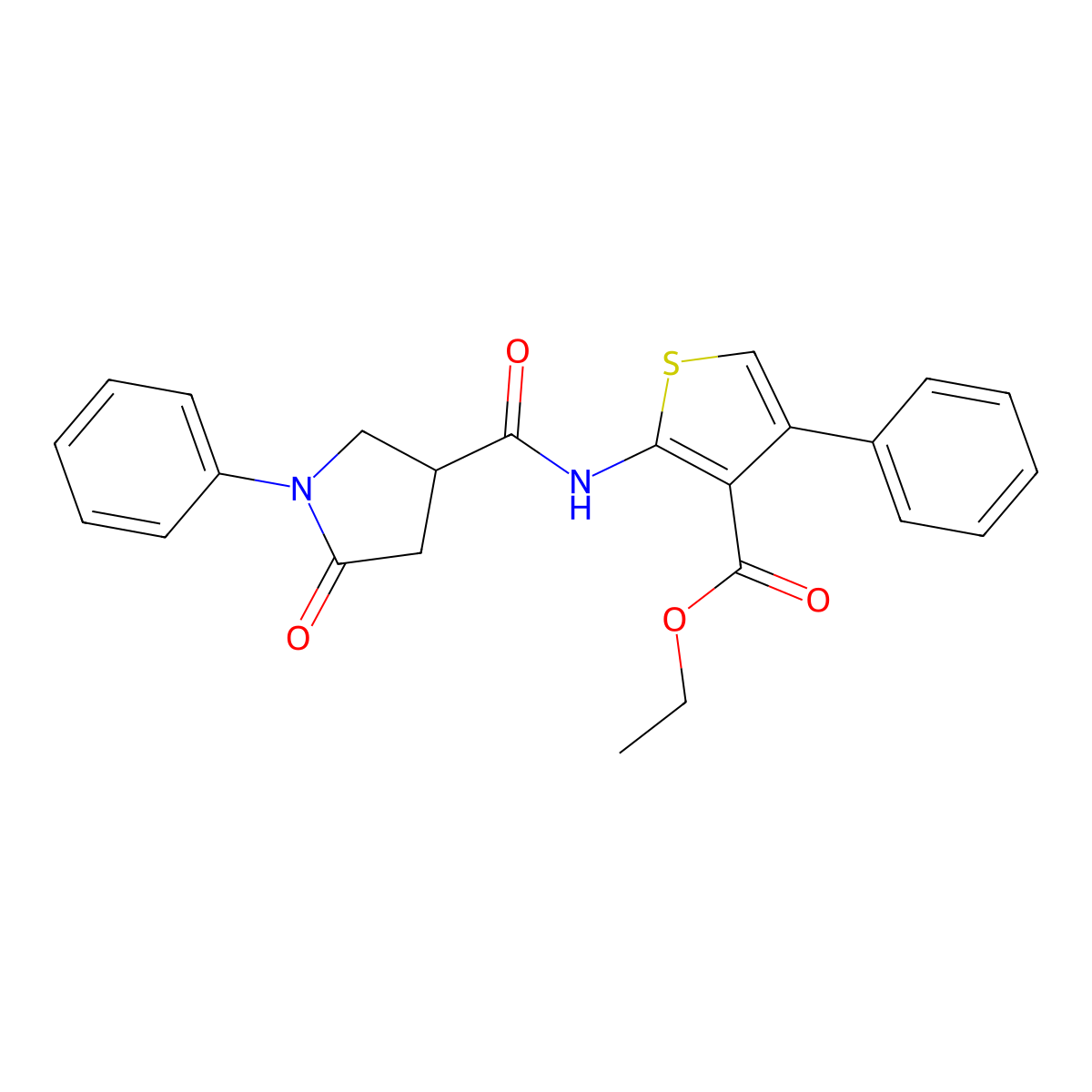 Ethyl 2-{[(5-oxo-1-phenylpyrrolidin-3-yl)carbonyl]amino}-4-phenylthiophene-3-carboxylate molecular structure, CAS 835896-25-8