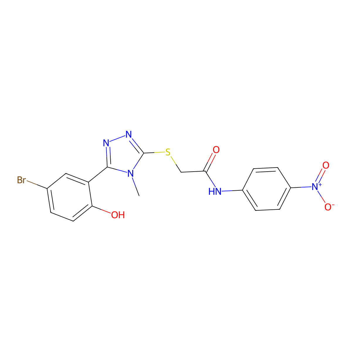 2-{[5-(5-bromo-2-hydroxyphenyl)-4-methyl-4H-1,2,4-triazol-3-yl]sulfanyl}-N-(4-nitrophenyl)acetamide molecular structure, CAS 835896-46-3