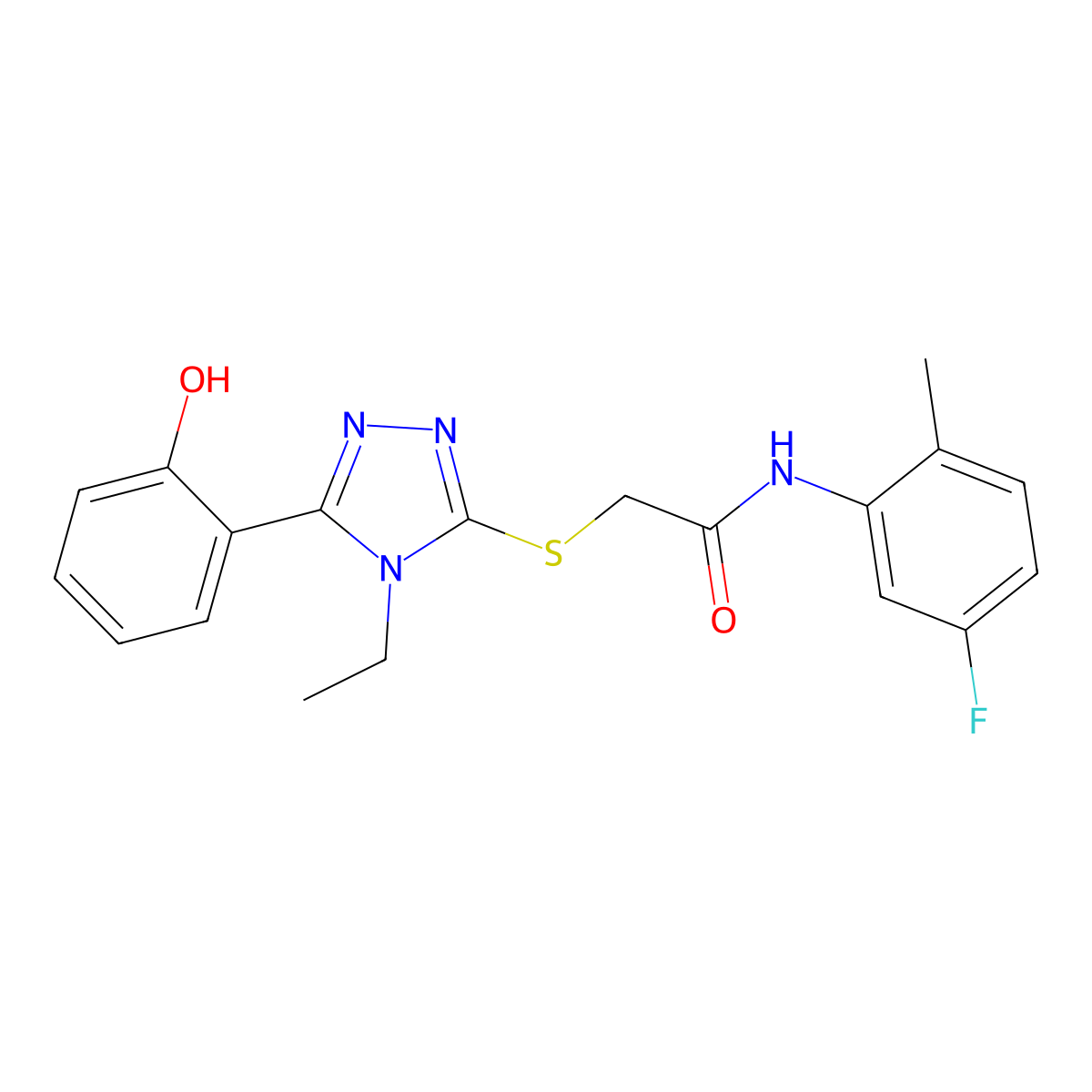 2-{[4-ethyl-5-(2-hydroxyphenyl)-4H-1,2,4-triazol-3-yl]sulfanyl}-N-(5-fluoro-2-methylphenyl)acetamide molecular structure, CAS 835896-49-6