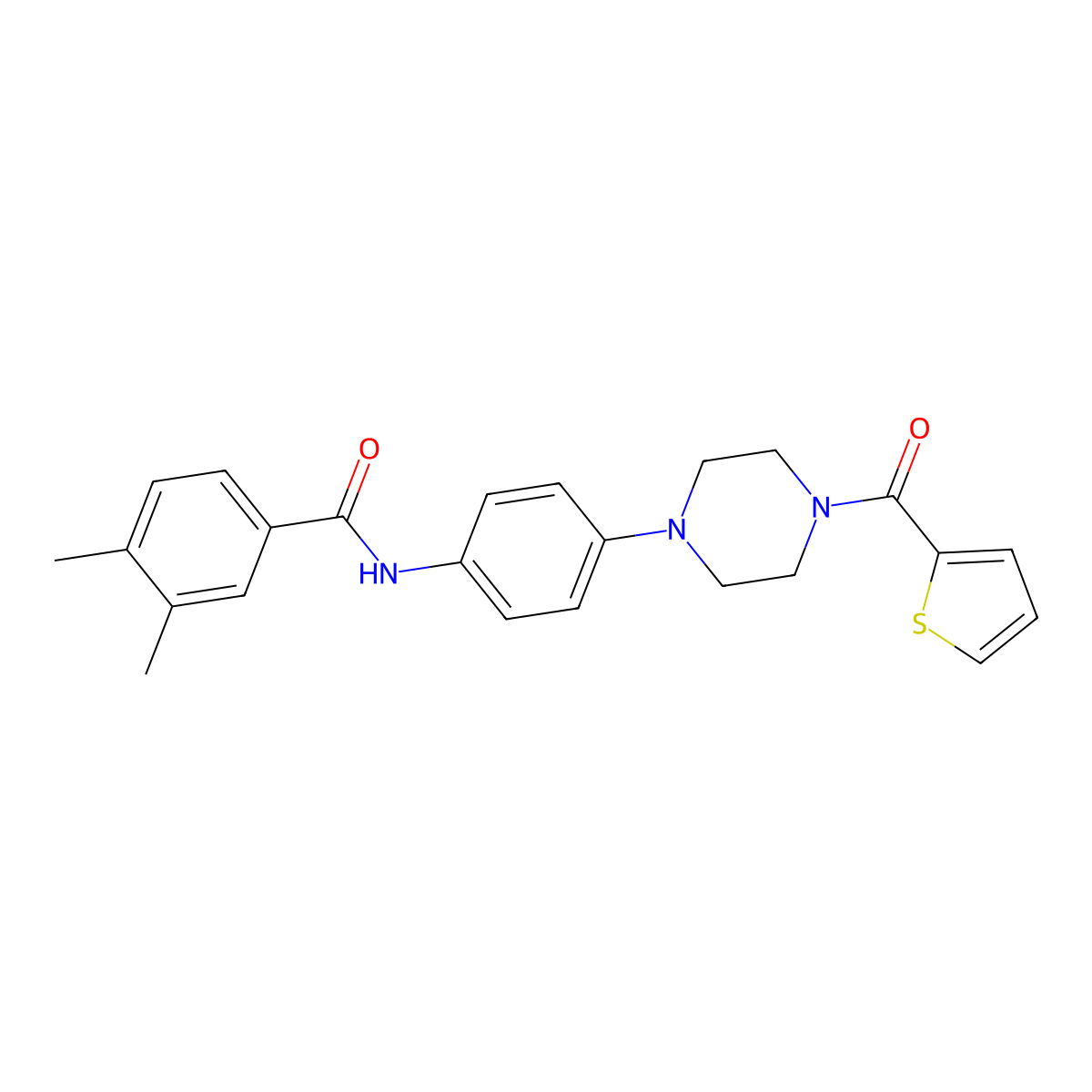 3,4-dimethyl-N-[4-[4-(thiophene-2-carbonyl)piperazin-1-yl]phenyl]benzamide molecular structure, CAS 835896-50-9