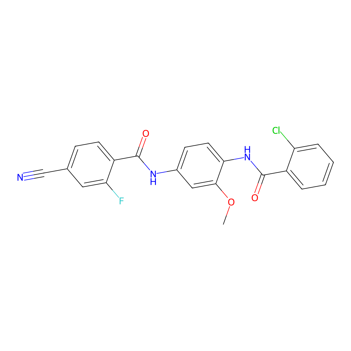 N-{4-[(2-chlorobenzoyl)amino]-3-methoxyphenyl}-4-cyano-2-fluorobenzamide molecular structure, CAS 835896-59-8
